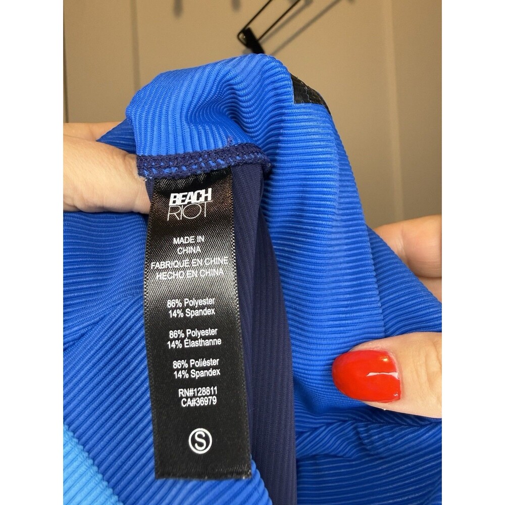 Beach Riot Amalfi Pant Stretchy Ribbed In Marine Colorblock Navy Blue Size Small - Picture 5 of 7